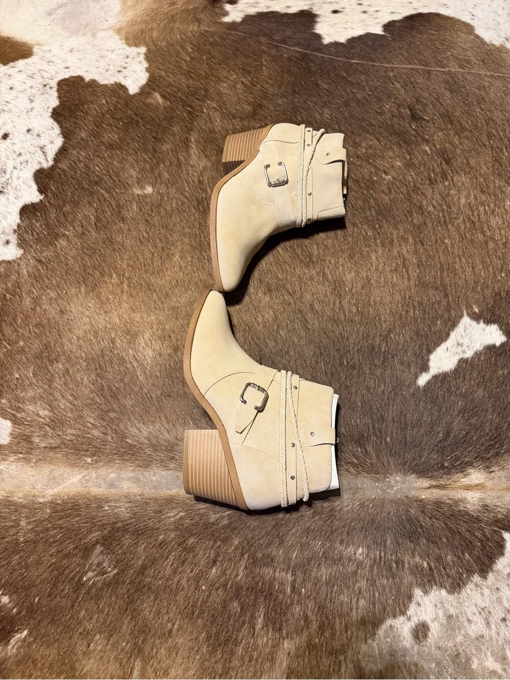 Jellypop Beige Suede Buckle Ankle Booties - Picture 1 of 4